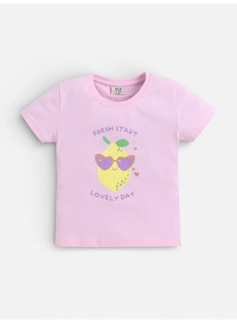 victor and jane Girls Lemon Print Cotton Pajama Set – T-Shirt & Shorts Nightwear